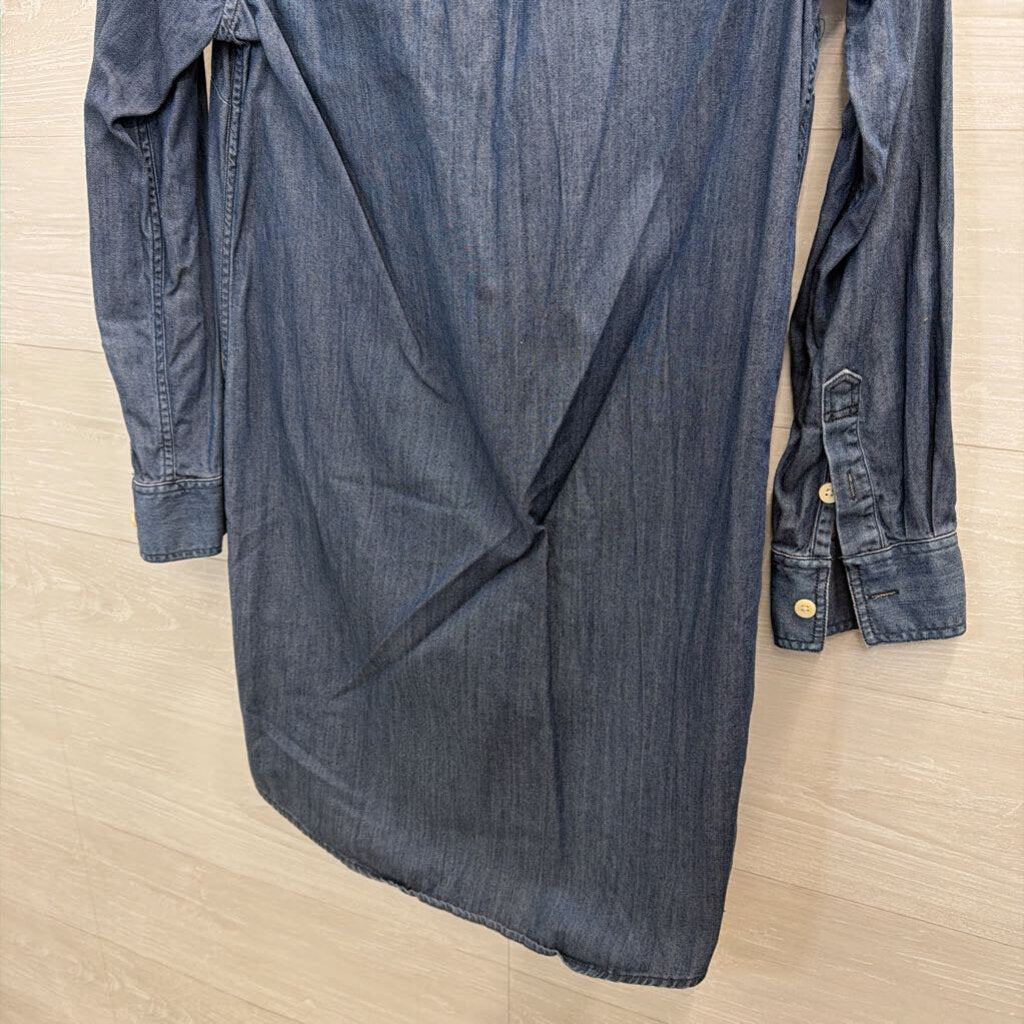 J Crew Blue Chambray Half Button Down Long Sleeve Dress Small