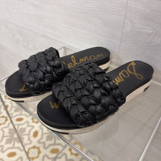Sam Edelman Black Leather Ainslie Braided Slide Sandals 9
