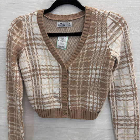 Hollister Brown/ White Plaid Knit Cropped Cardigan Small