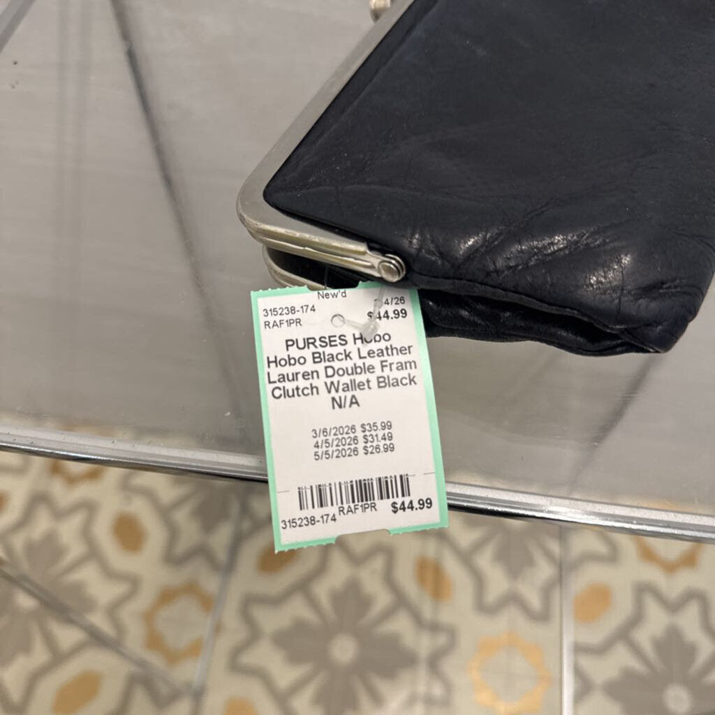Hobo Black Leather Lauren Double Fram Clutch Wallet