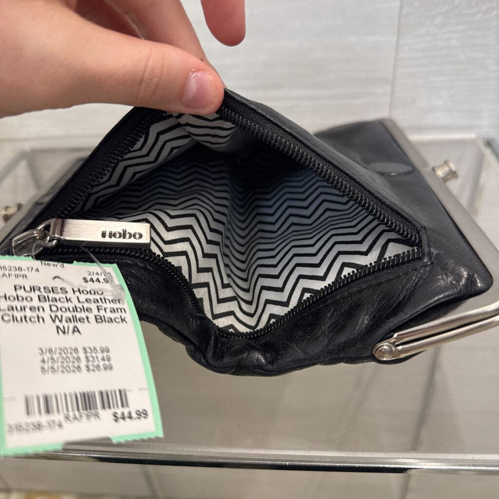 Hobo Black Leather Lauren Double Fram Clutch Wallet