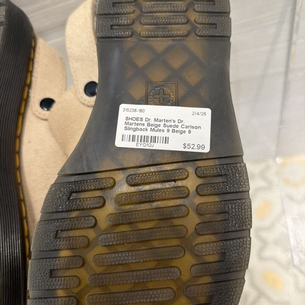 Dr. Martens Beige Suede Carlson Slingback Mules 9