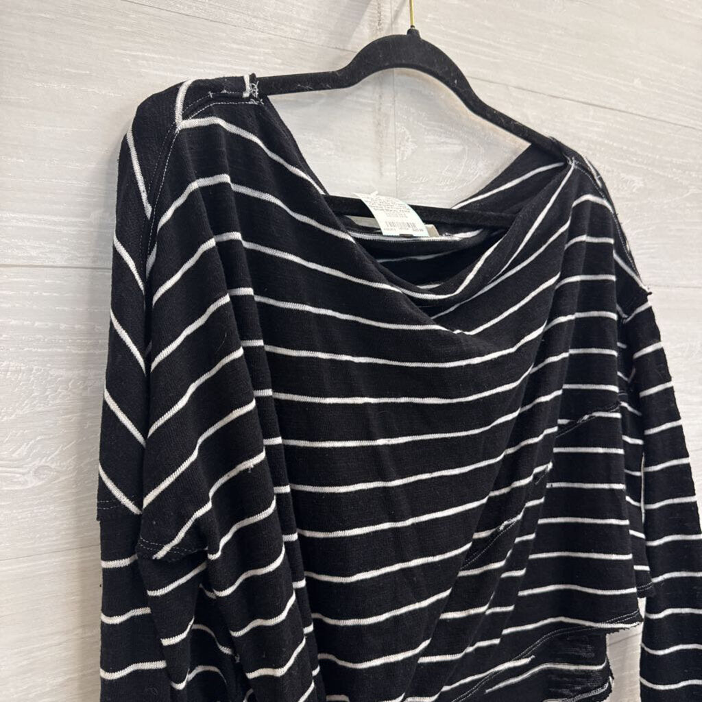 We The Free Black/ White Striped Off Shoulder Long Sleeve Tie Front Top Small