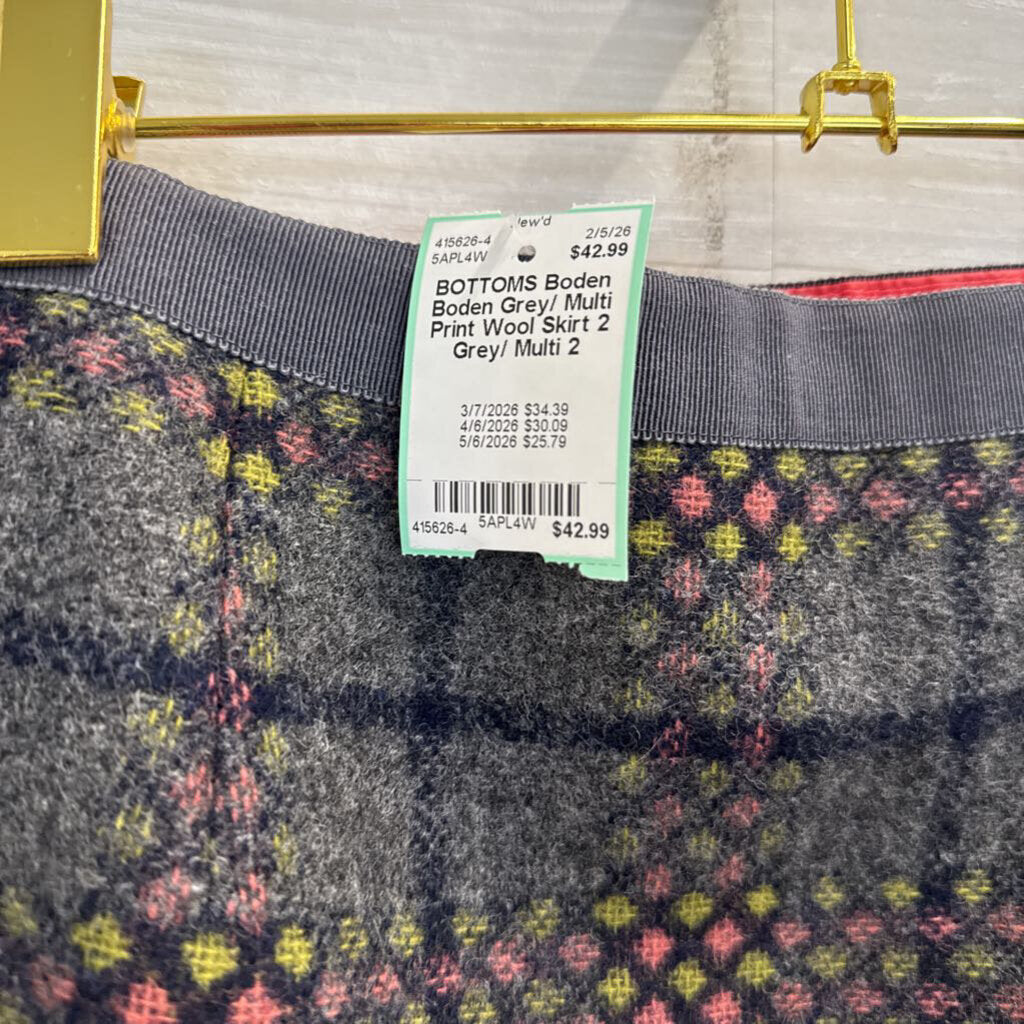 Boden Grey/ Multi Print Wool Skirt 2