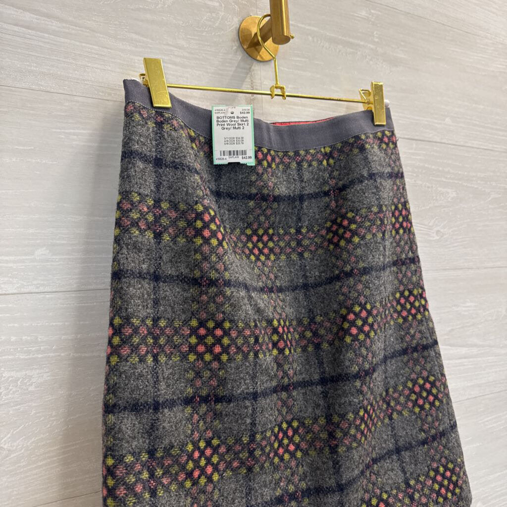 Boden Grey/ Multi Print Wool Skirt 2