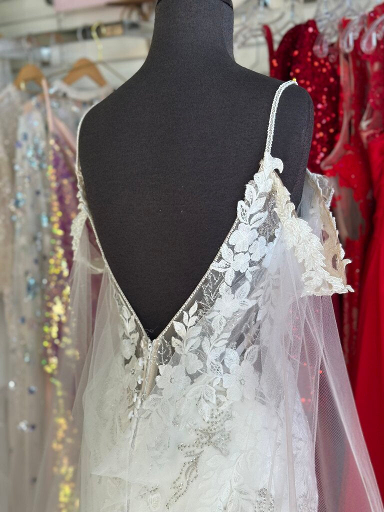 Allure Ivory Beaded Lace Top Detachable Cape Bridal Gown 10