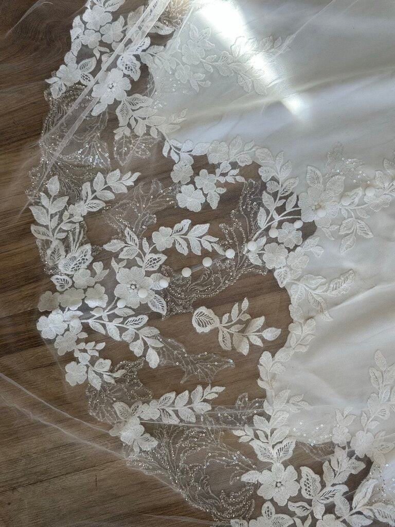 Allure Ivory Beaded Lace Top Detachable Cape Bridal Gown 10