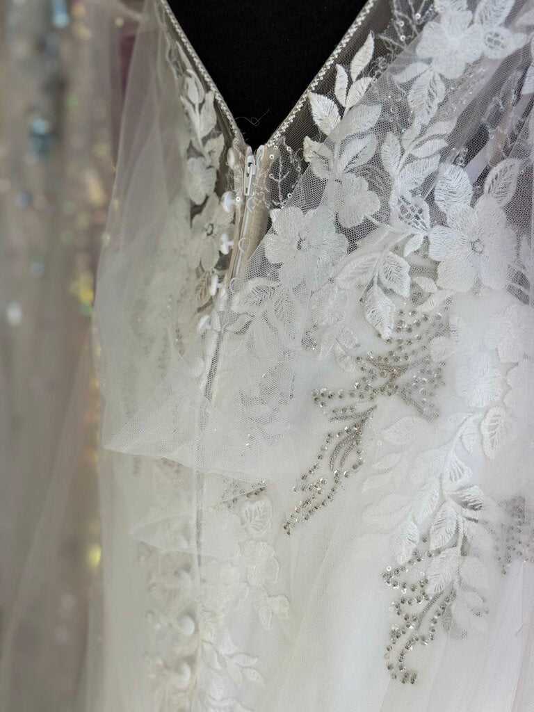 Allure Ivory Beaded Lace Top Detachable Cape Bridal Gown 10