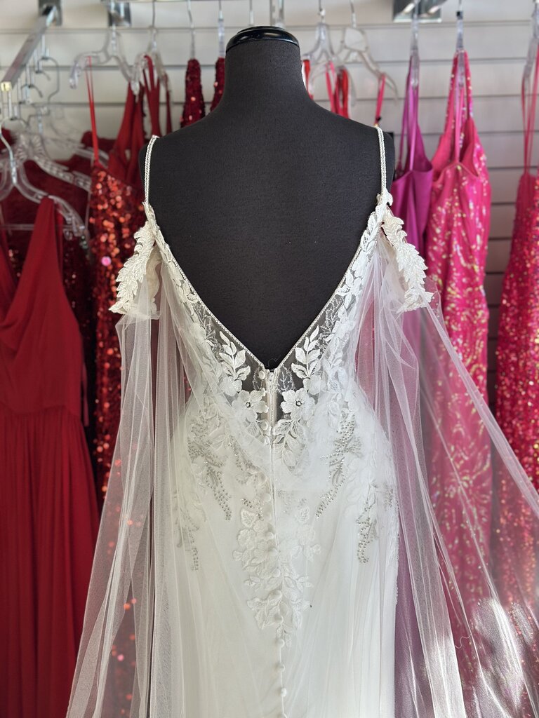 Allure Ivory Beaded Lace Top Detachable Cape Bridal Gown 10