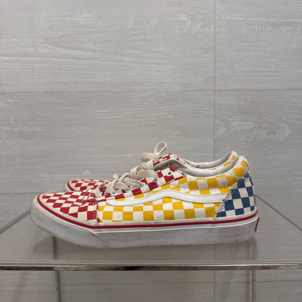 Vans White/ Multi Checkered Old Skool Sneakers 5 YOUTH