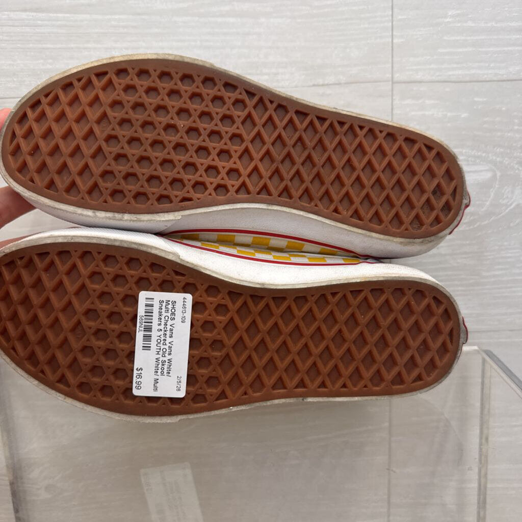 Vans White/ Multi Checkered Old Skool Sneakers 5 YOUTH