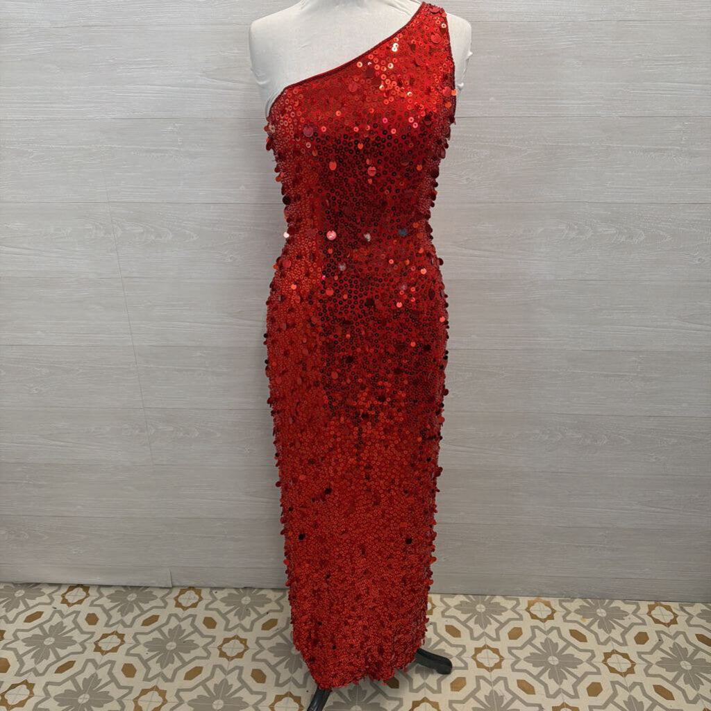 Sean Collection Red Sequin One Shoulder Long Formal Dress Small