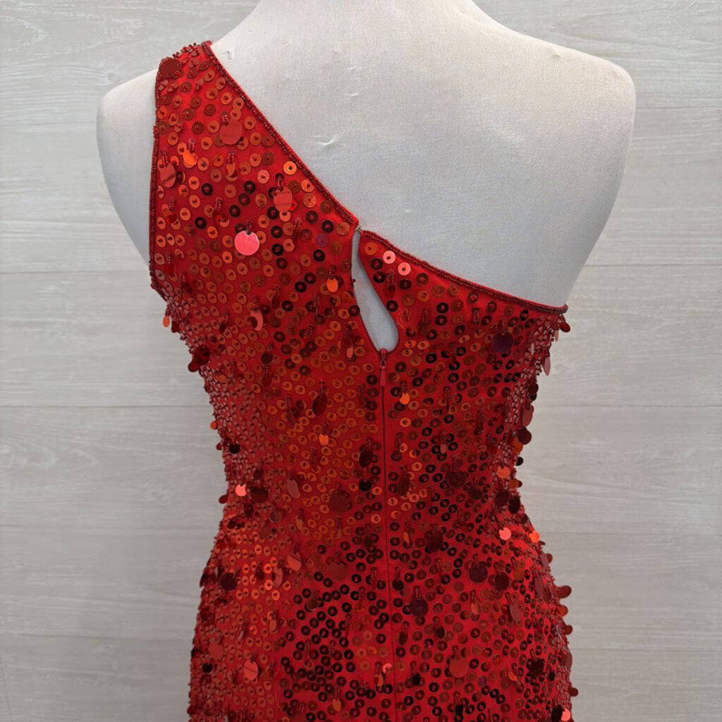 Sean Collection Red Sequin One Shoulder Long Formal Dress Small