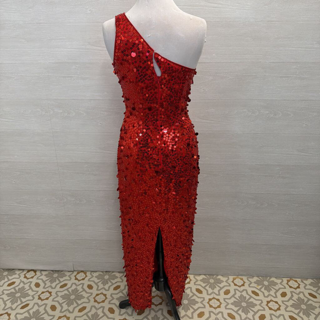 Sean Collection Red Sequin One Shoulder Long Formal Dress Small