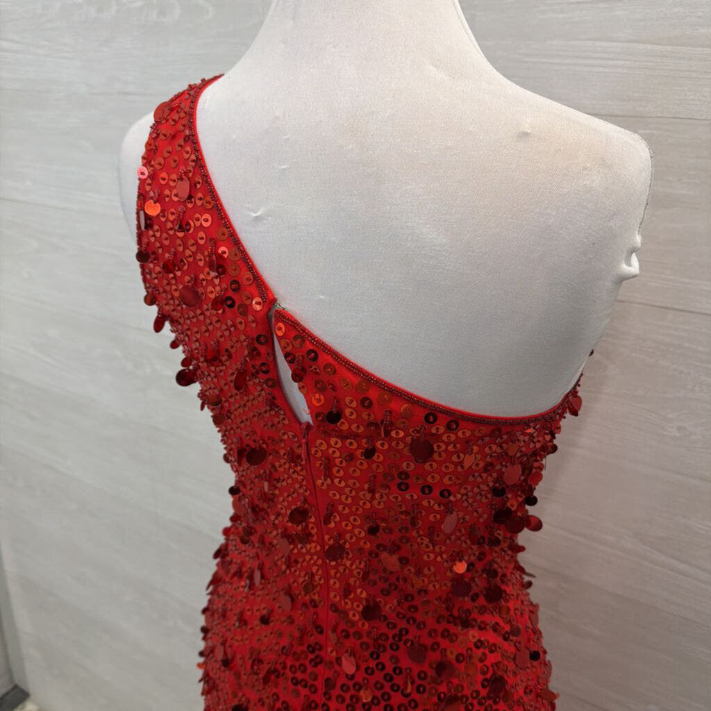 Sean Collection Red Sequin One Shoulder Long Formal Dress Small