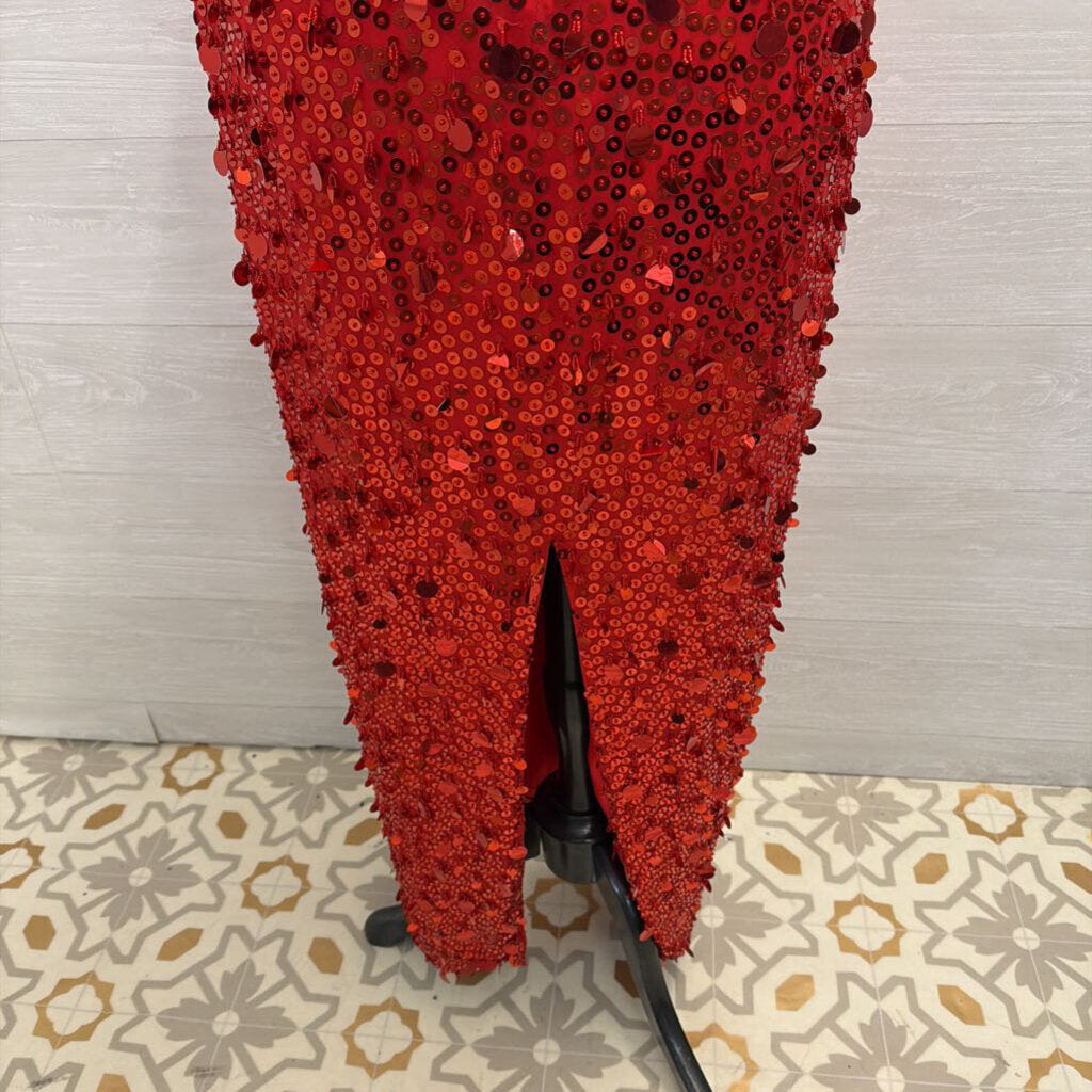 Sean Collection Red Sequin One Shoulder Long Formal Dress Small