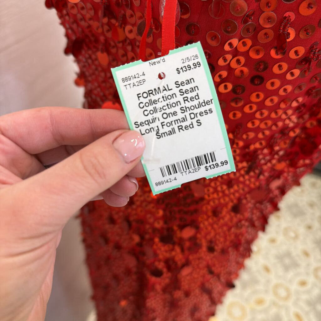 Sean Collection Red Sequin One Shoulder Long Formal Dress Small