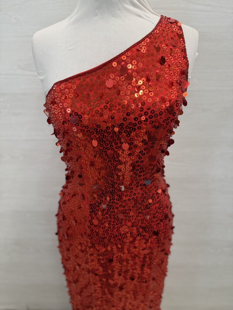 Sean Collection Red Sequin One Shoulder Long Formal Dress Small