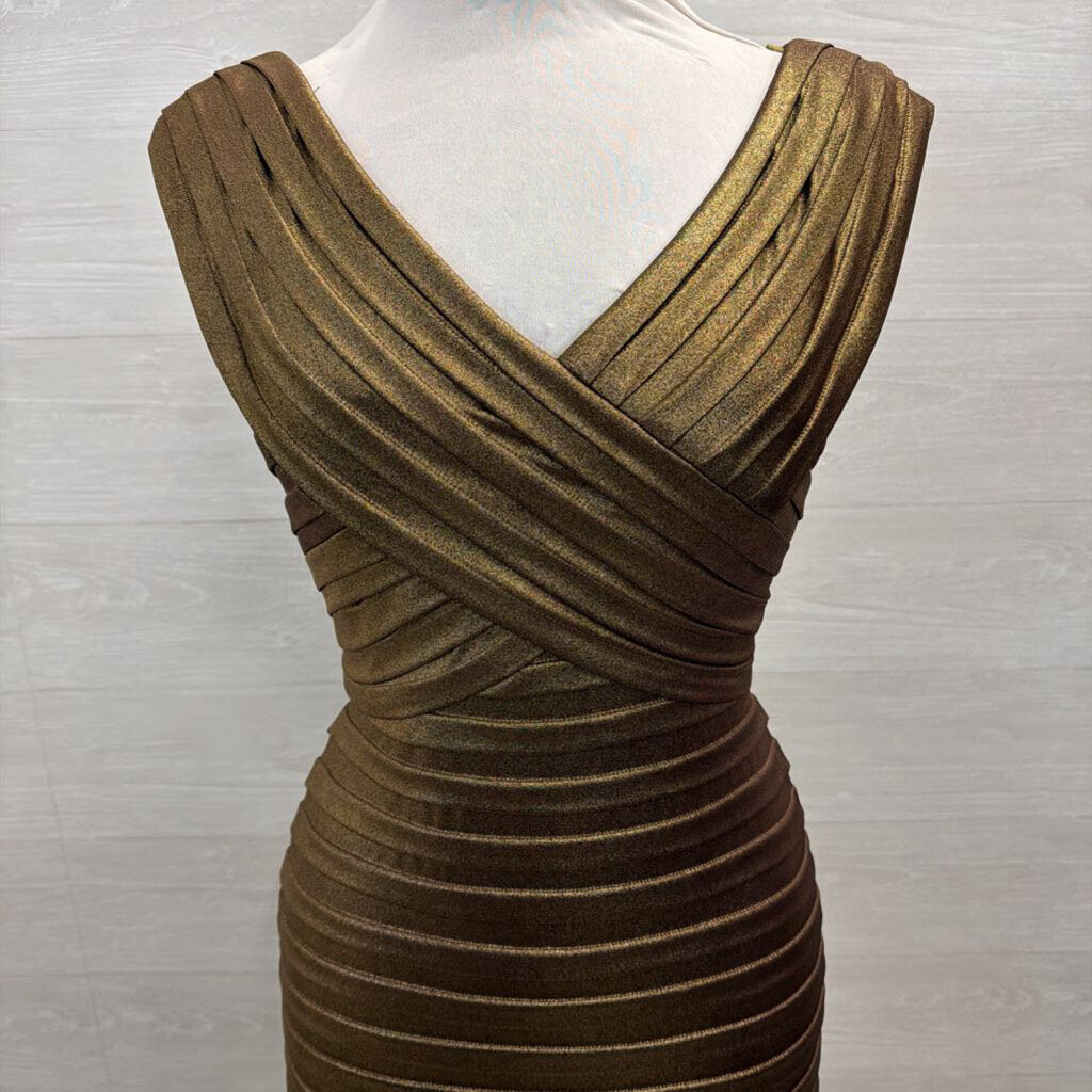 Xscape Bronze Shimmer Pleated Short Formal Dress 10