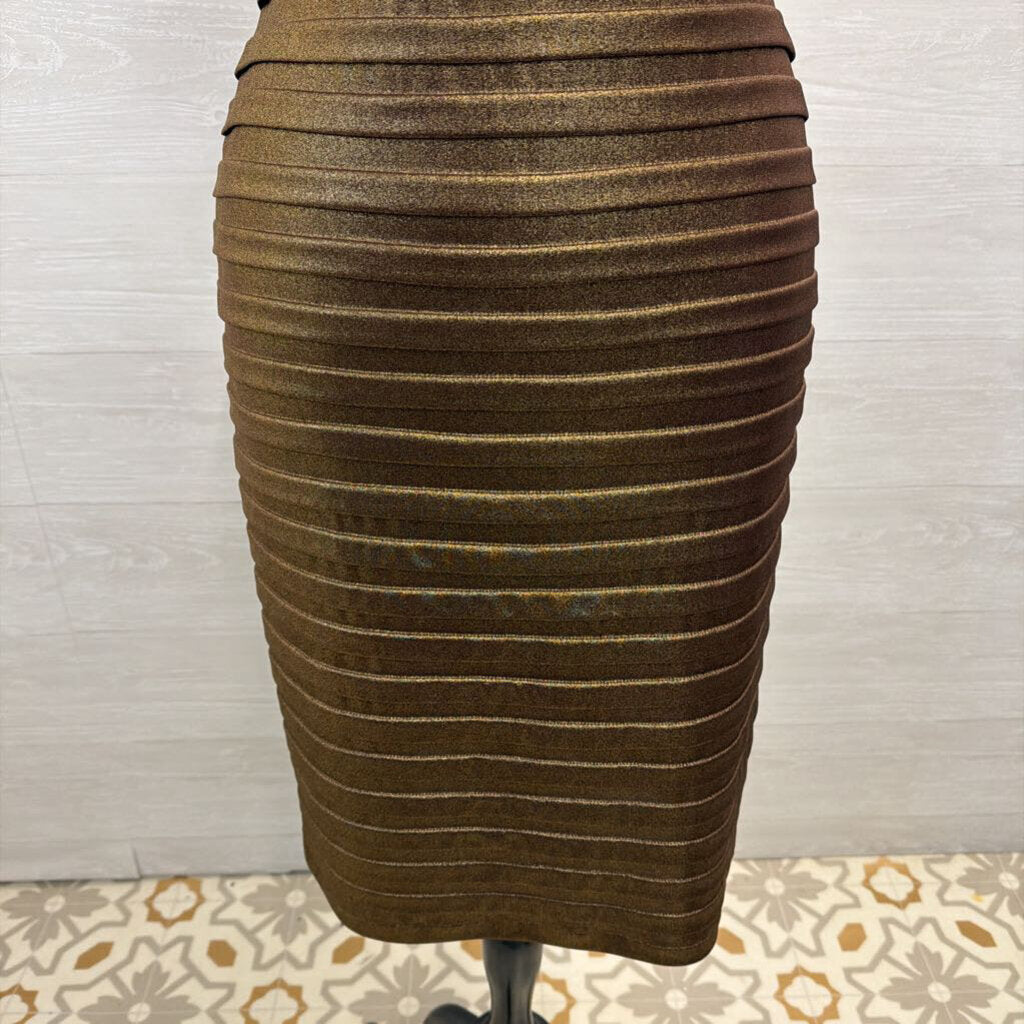 Xscape Bronze Shimmer Pleated Short Formal Dress 10