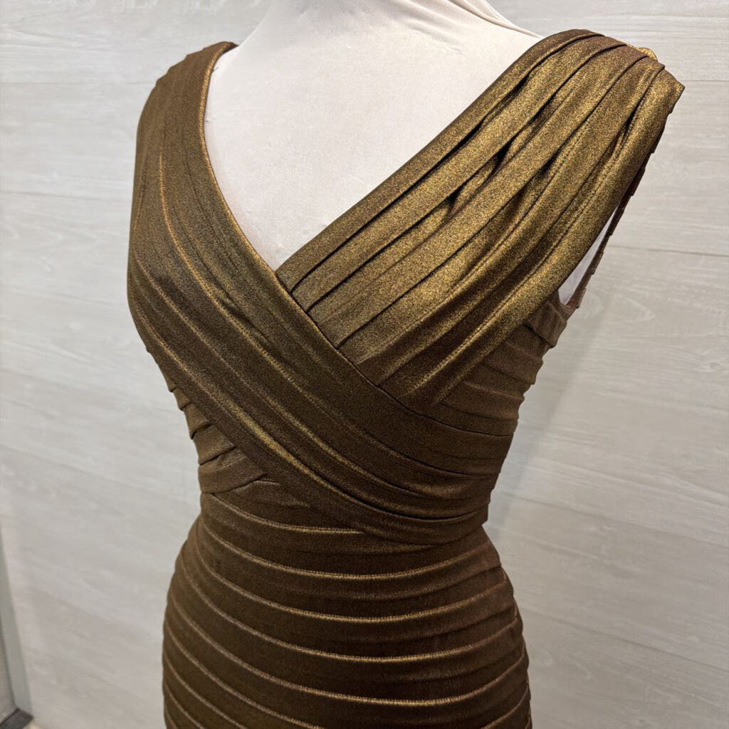 Xscape Bronze Shimmer Pleated Short Formal Dress 10