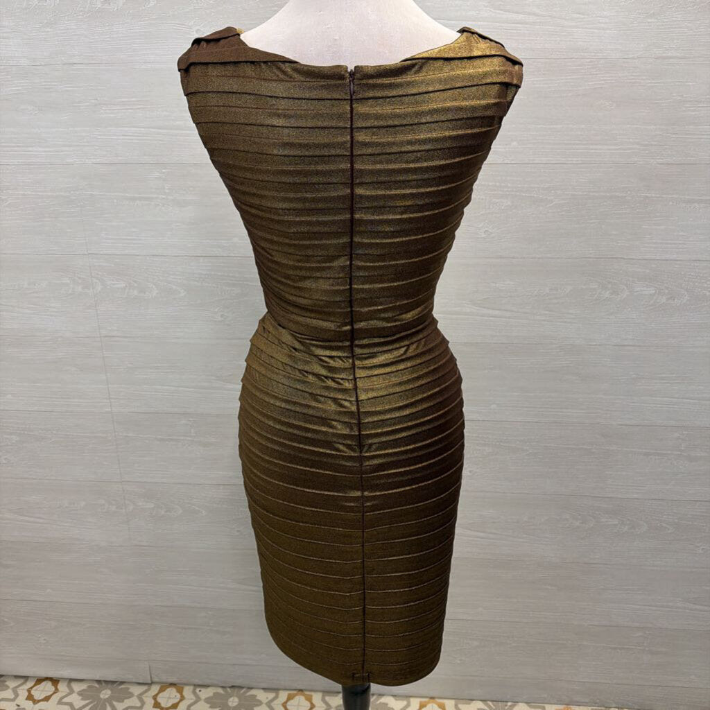 Xscape Bronze Shimmer Pleated Short Formal Dress 10