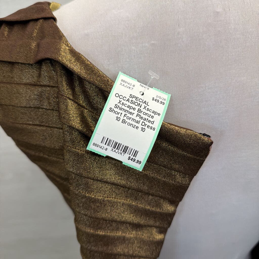 Xscape Bronze Shimmer Pleated Short Formal Dress 10