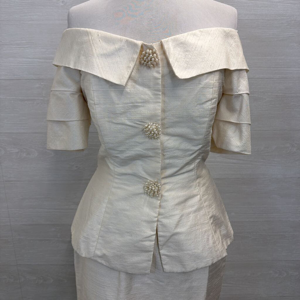 Watters and Watters Ivory 100% Silk Off Shoulder Top/ Midi Skirt Formal Set 10