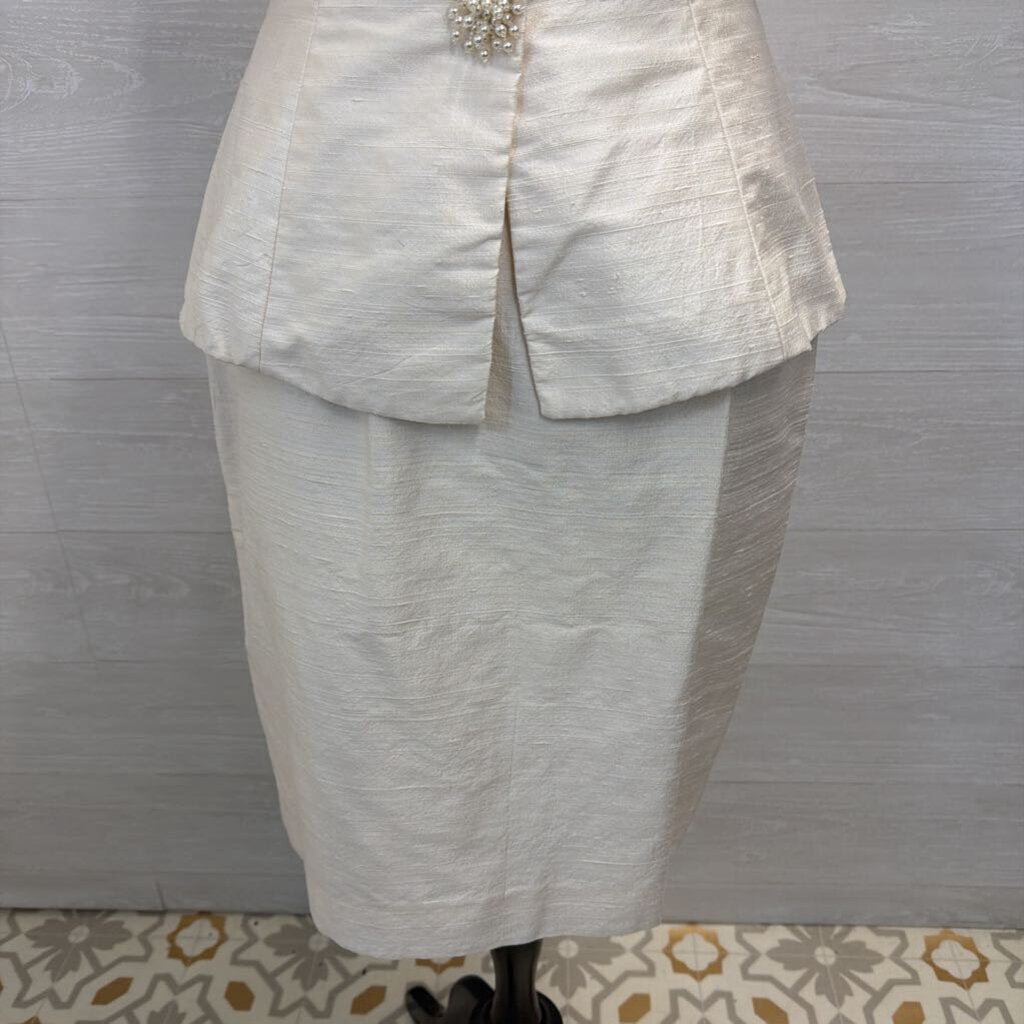 Watters and Watters Ivory 100% Silk Off Shoulder Top/ Midi Skirt Formal Set 10