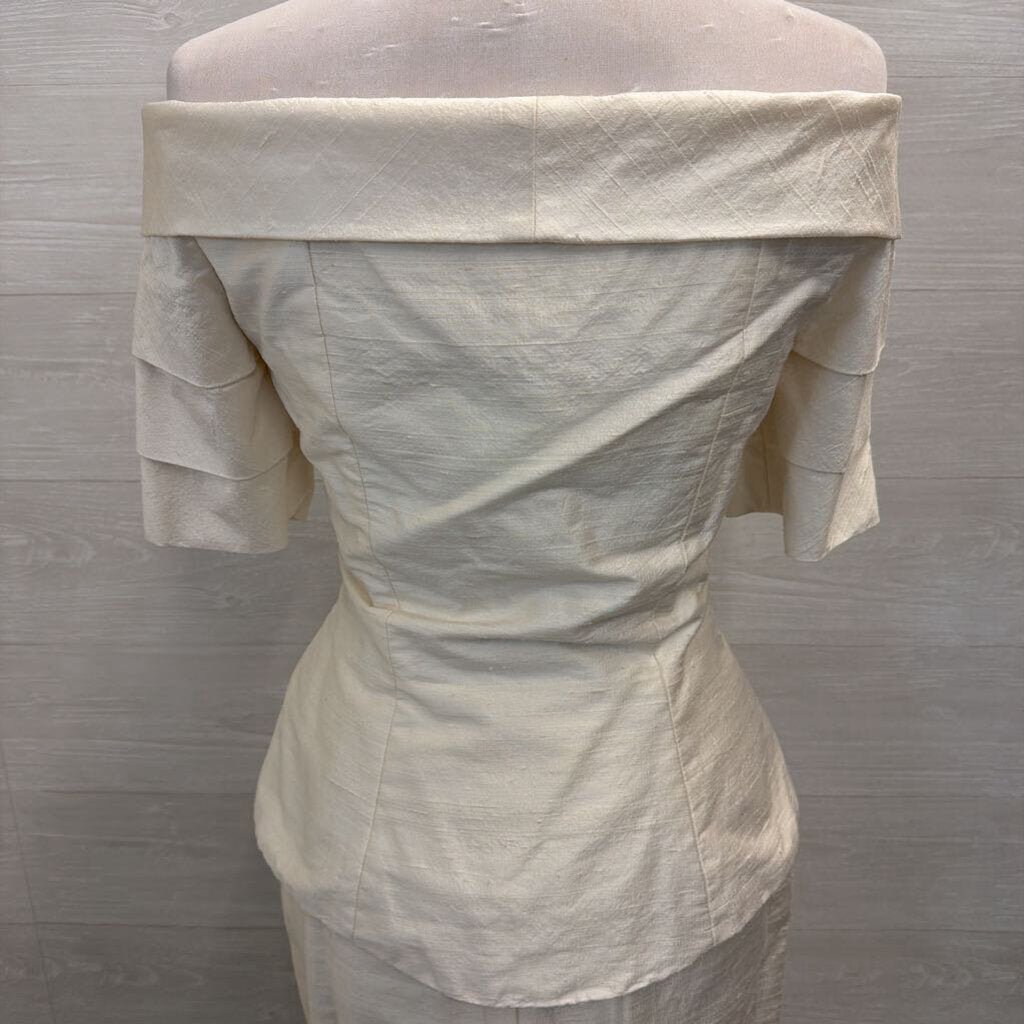 Watters and Watters Ivory 100% Silk Off Shoulder Top/ Midi Skirt Formal Set 10