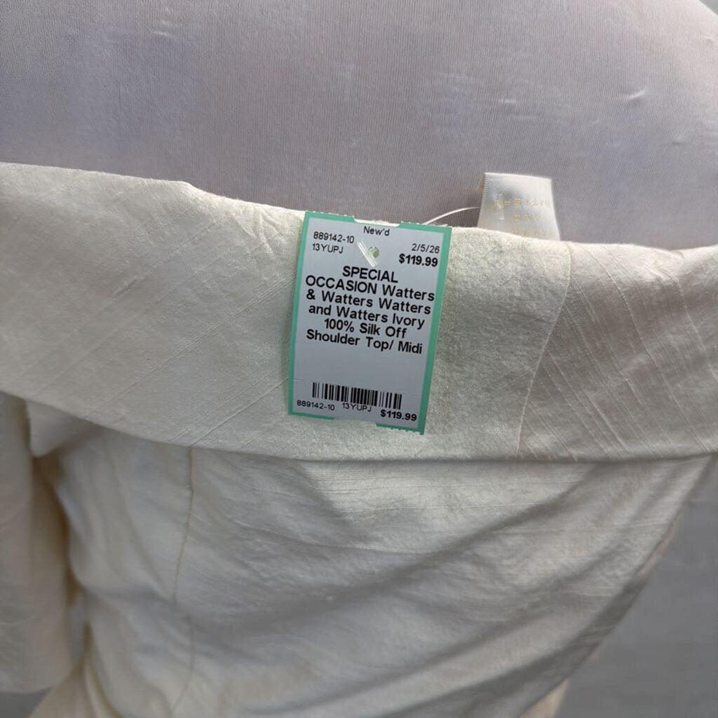 Watters and Watters Ivory 100% Silk Off Shoulder Top/ Midi Skirt Formal Set 10