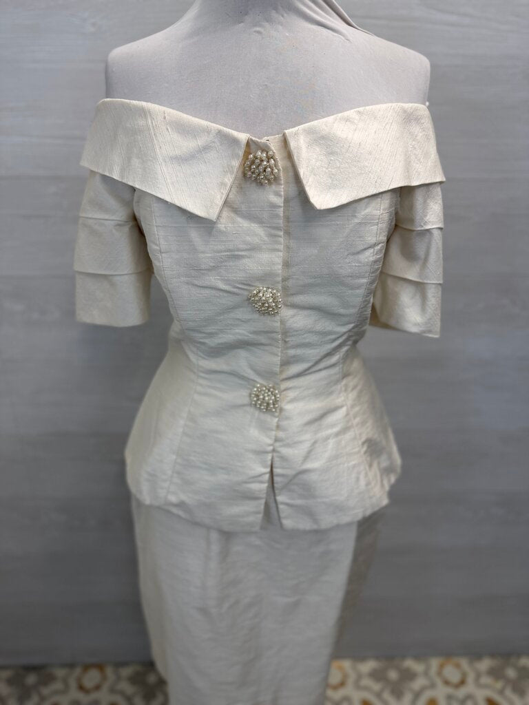 Watters and Watters Ivory 100% Silk Off Shoulder Top/ Midi Skirt Formal Set 10