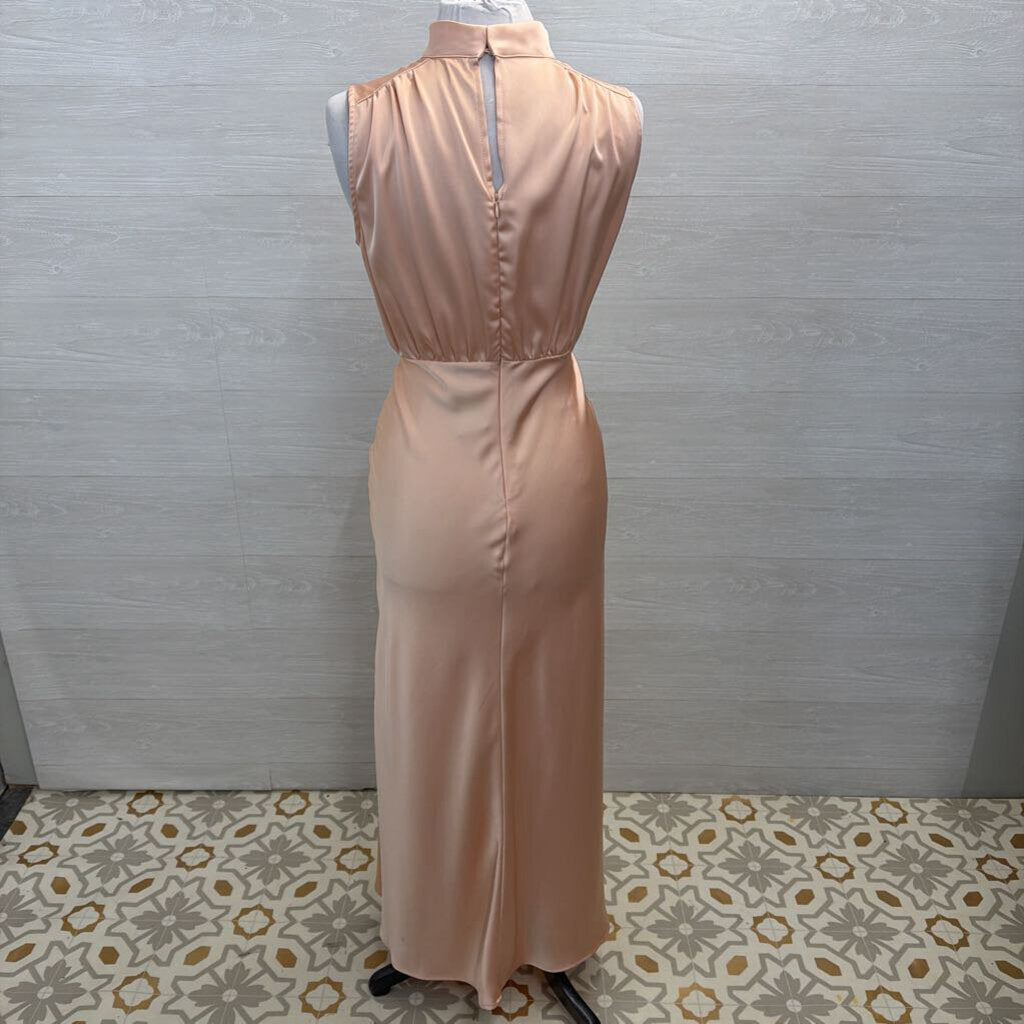Lulus Silky Blush High Neck Long Formal Dress Small