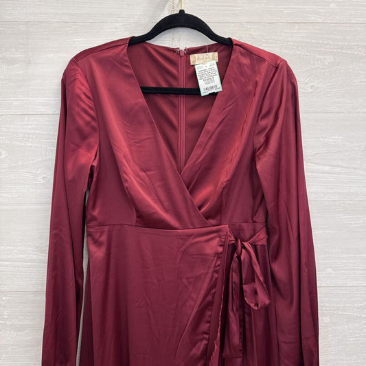 Altar'd State Burgundy Silky Long Sleeve Faux Wrap Maxi Dress Medium