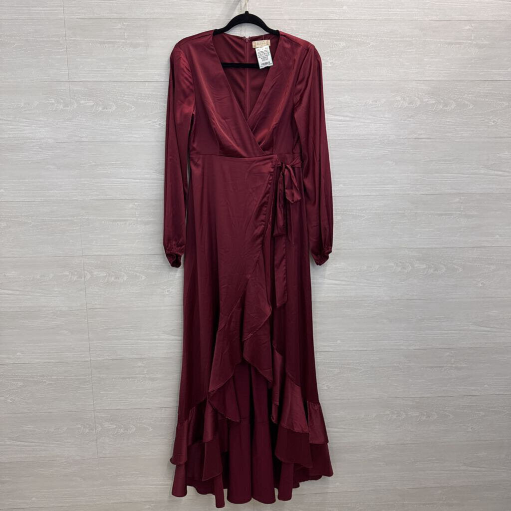 Altar'd State Burgundy Silky Long Sleeve Faux Wrap Maxi Dress Medium
