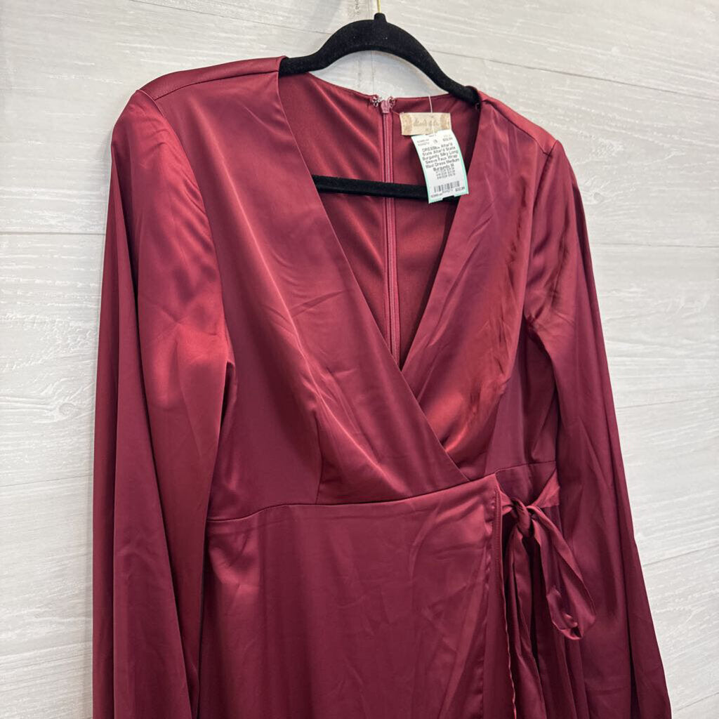 Altar'd State Burgundy Silky Long Sleeve Faux Wrap Maxi Dress Medium
