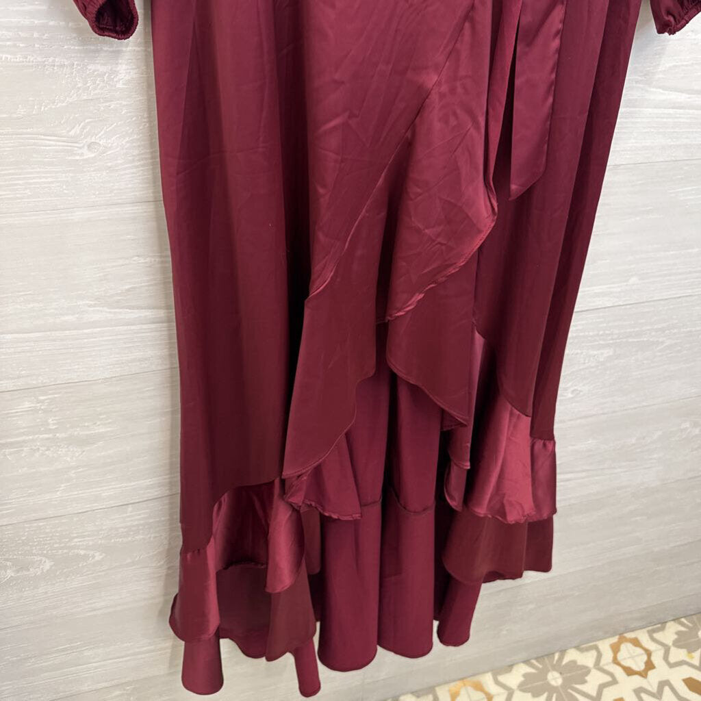 Altar'd State Burgundy Silky Long Sleeve Faux Wrap Maxi Dress Medium