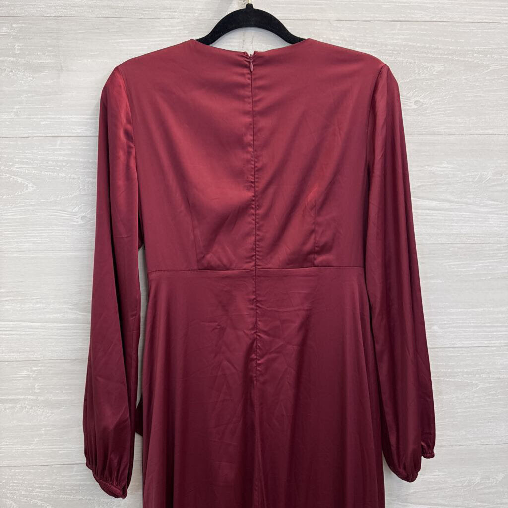 Altar'd State Burgundy Silky Long Sleeve Faux Wrap Maxi Dress Medium
