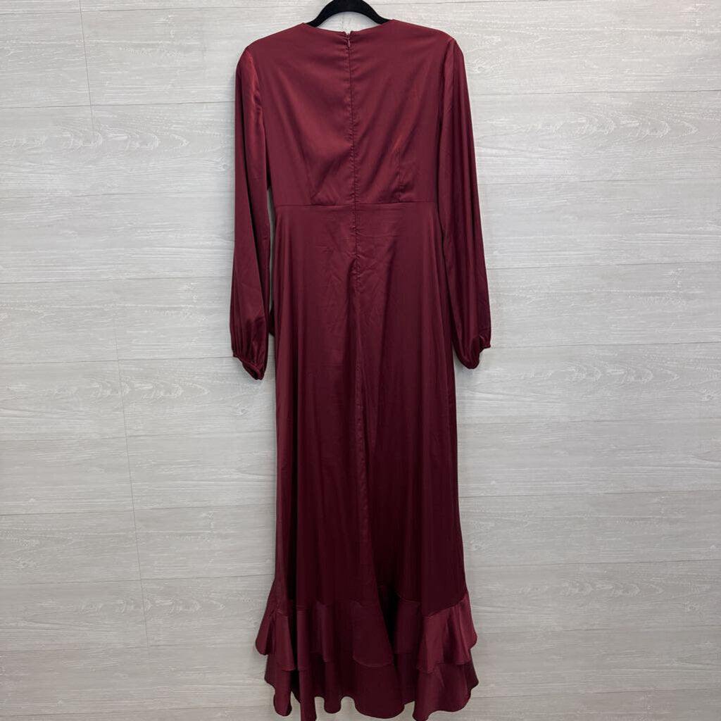 Altar'd State Burgundy Silky Long Sleeve Faux Wrap Maxi Dress Medium