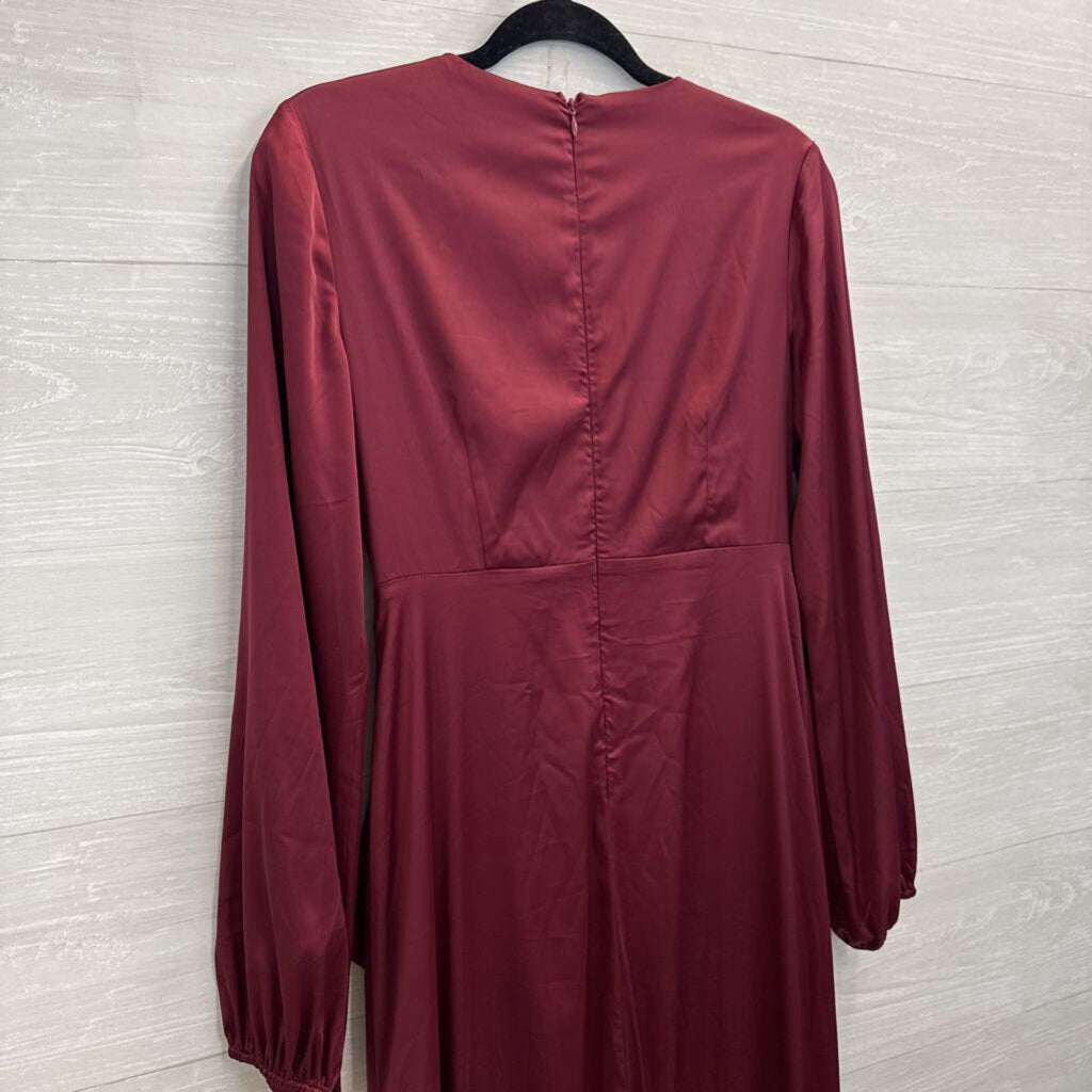 Altar'd State Burgundy Silky Long Sleeve Faux Wrap Maxi Dress Medium