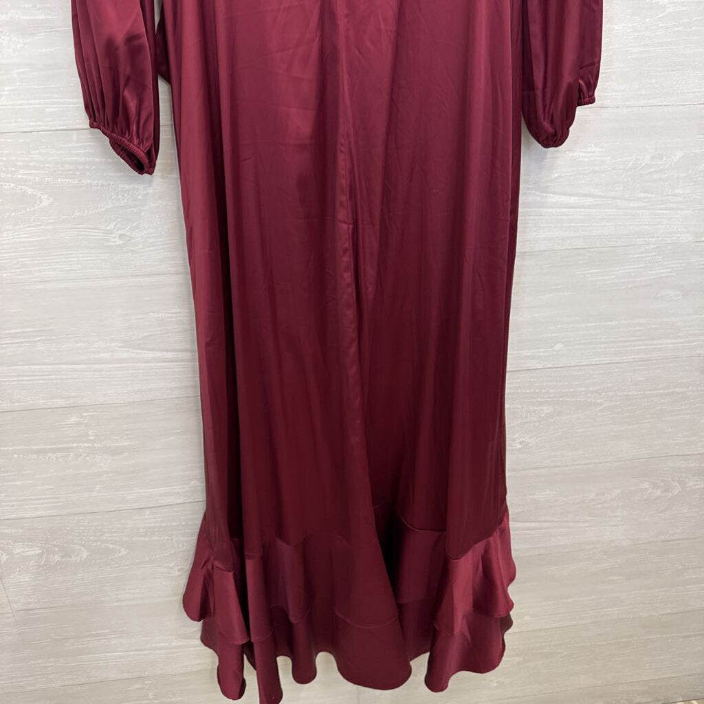 Altar'd State Burgundy Silky Long Sleeve Faux Wrap Maxi Dress Medium