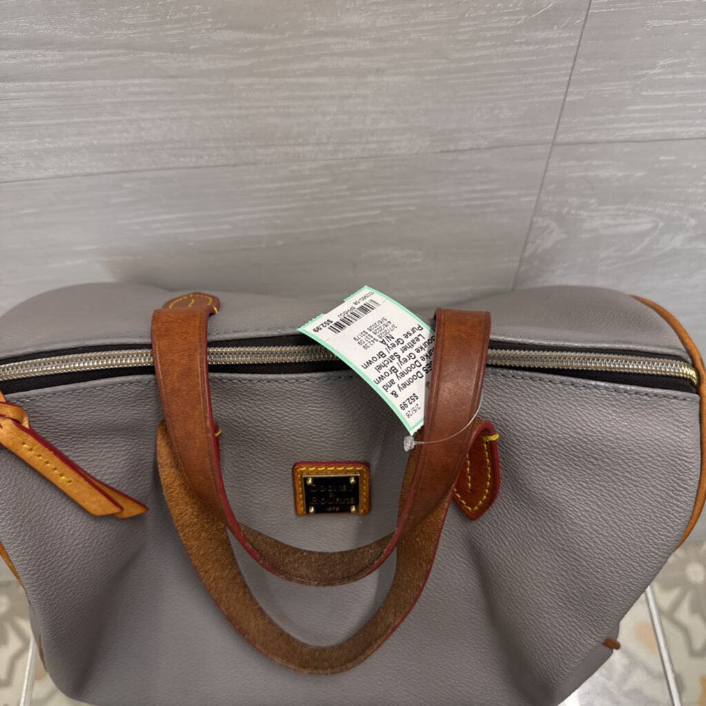 Dooney and Bourke Grey/ Brown Leather Satchel Purse