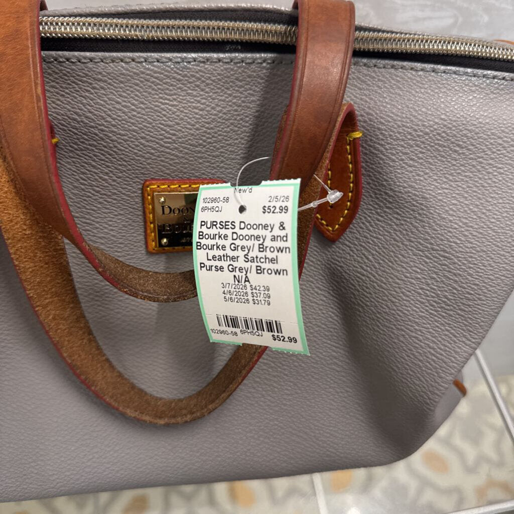 Dooney and Bourke Grey/ Brown Leather Satchel Purse