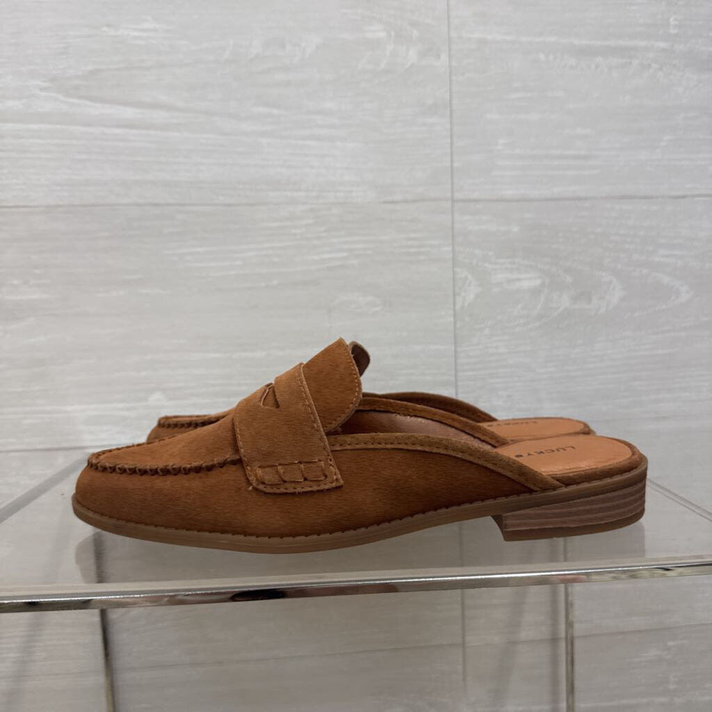 Lucky Brand Brown Suede Slip On Loafer Mules 8.5