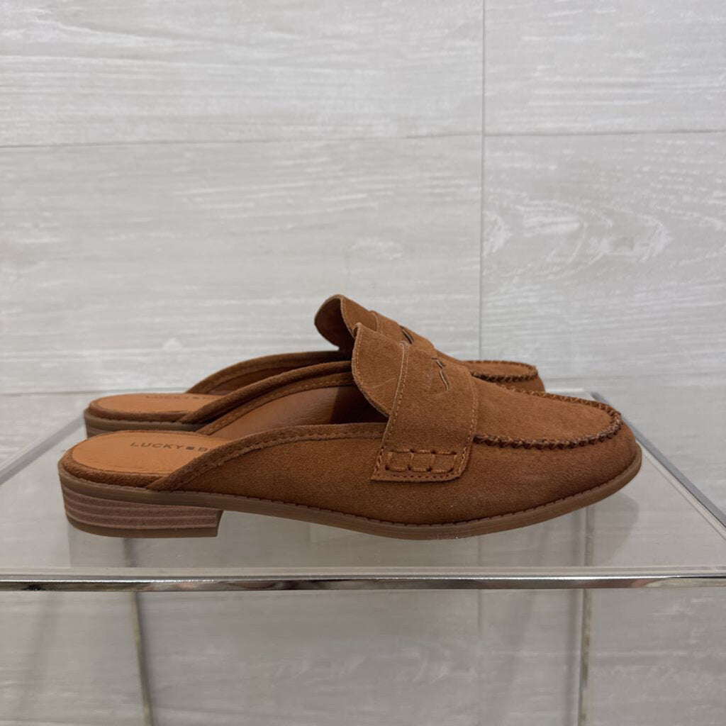 Lucky Brand Brown Suede Slip On Loafer Mules 8.5