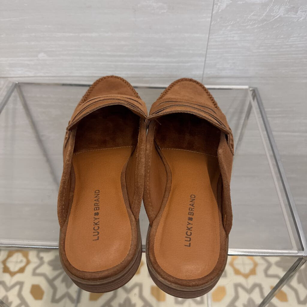 Lucky Brand Brown Suede Slip On Loafer Mules 8.5