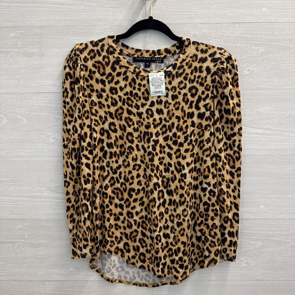 Veronica Beard Brown/ Black Leopard Print Long Sleeve Top Small