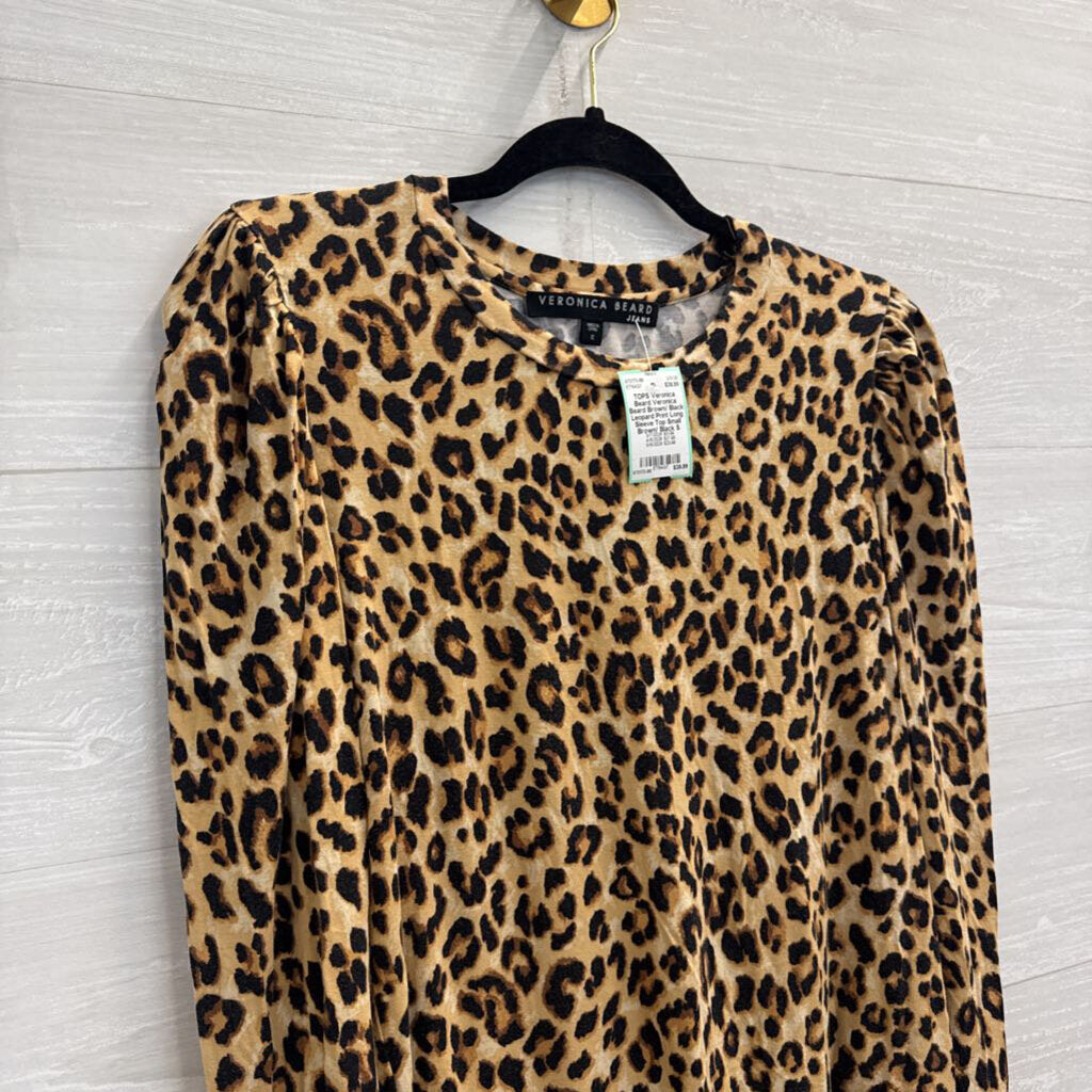 Veronica Beard Brown/ Black Leopard Print Long Sleeve Top Small