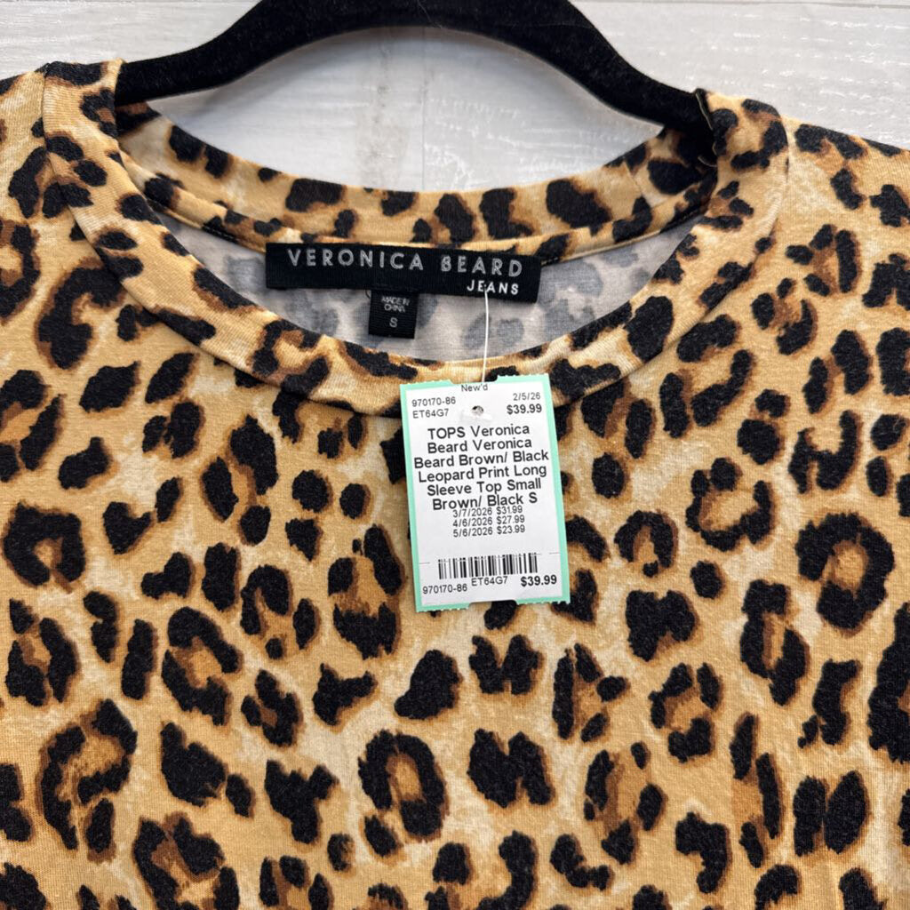Veronica Beard Brown/ Black Leopard Print Long Sleeve Top Small