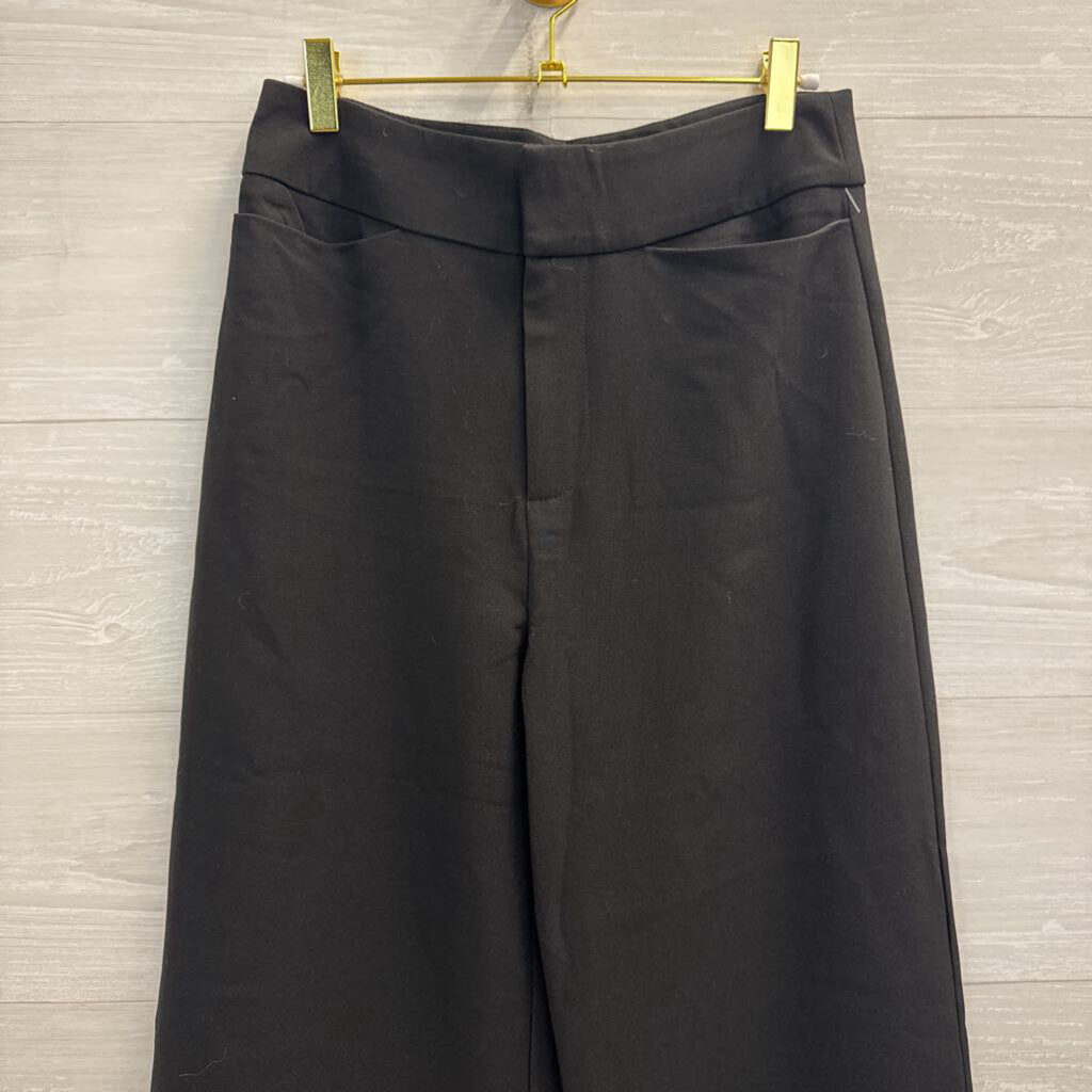 Black Wide Leg Rhinestone Fringe Hem Pants Medium